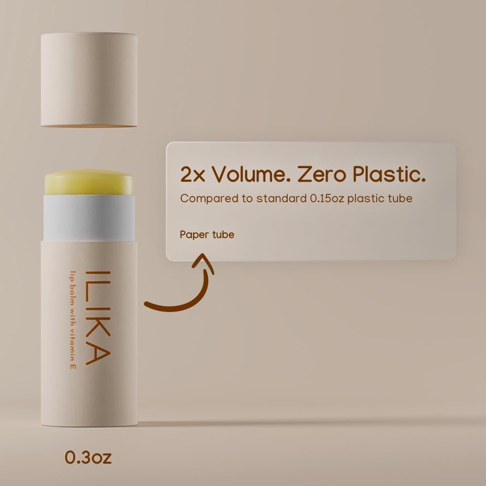 ILIKA 100% Natural Lip Balm - 2X Volume, Organic, Plastic-free, Vegan & Cruelty-Free, COSMOS Certified, PETA Certified, Plant-Based, 2 Pack, Ginger Lemon & Almond Cardamom Rose - 0.3 oz each