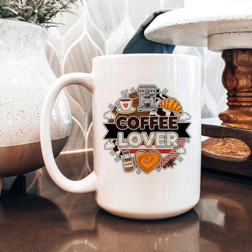 Coffee Lover Mug - Espresso Machine Ceramic Coffee Cup Gift for Latte Lovers