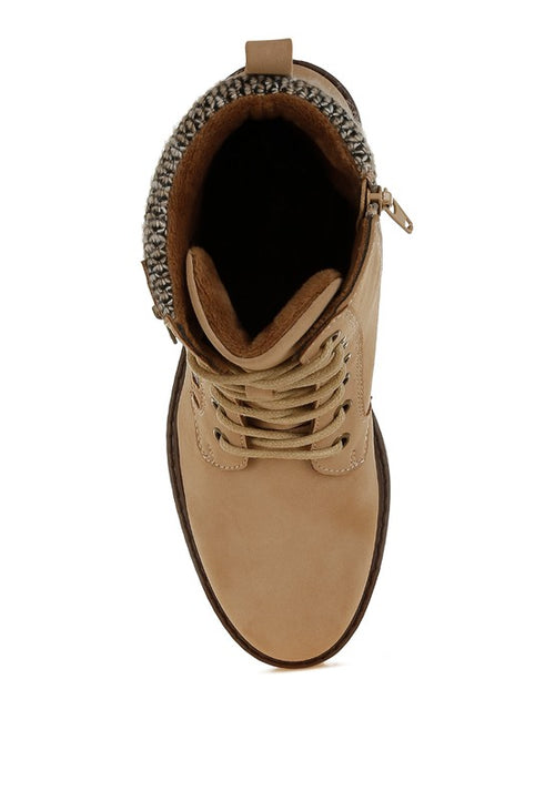 RAG & Co. Mahisha Zip-Up Hiker Boots in Taupe, Black & Beige