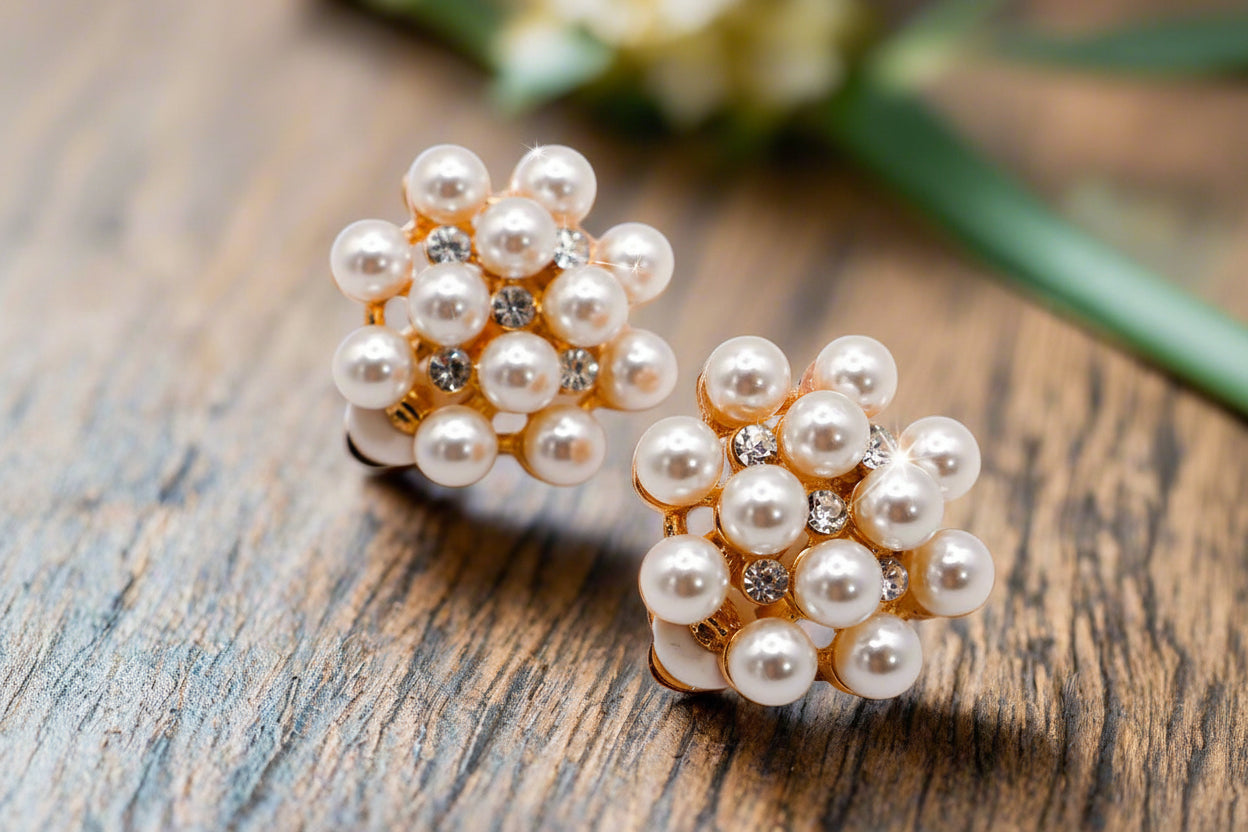 Pearly Floral Elegance Clip-On Earrings