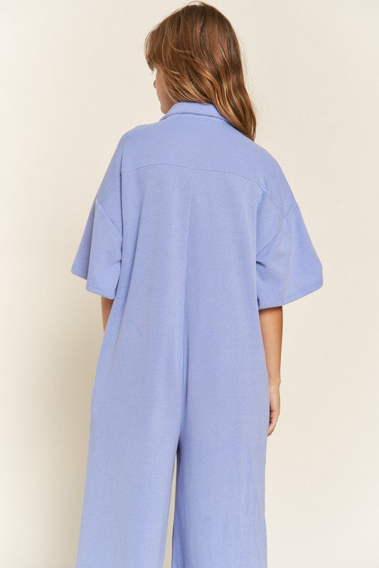 Jade by Jane Women's Basic Collar Shirt Wide Leg Jumpsuit