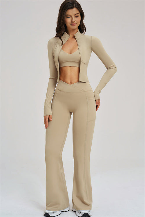 The Sizzle Zip Jacket Sports Bra Flared Leggings 3-Piece Set