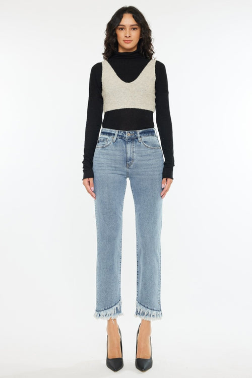KANCAN Raw Hem High Rise Straight Jeans