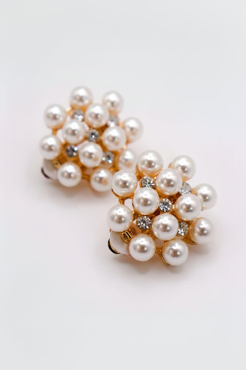 Pearly Floral Elegance Clip-On Earrings