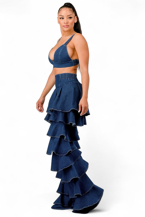 Curvy Denim Ruffle Two-Piece Set {Tall Girl Friendly}