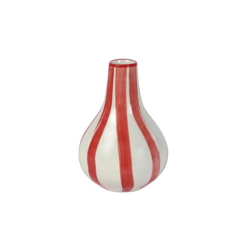 Ceramic Stripe  bud vase, Red- 3.5 x 3.5 x 4.75 Inches , Set of 2