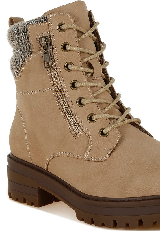 RAG & Co. Mahisha Zip-Up Hiker Boots in Taupe, Black & Beige