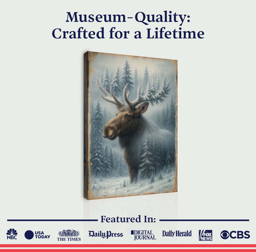 Snowy Forest Moose Double Exposure Wall Art