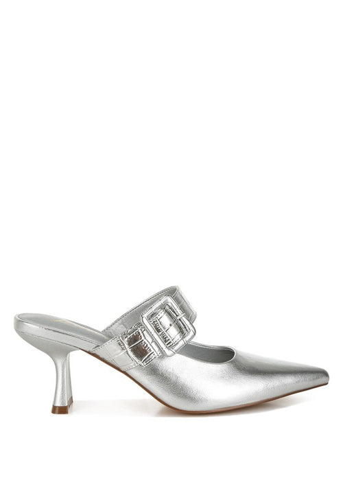 RAG & Co. Bismi Large Buckle Kitten Heel Mules