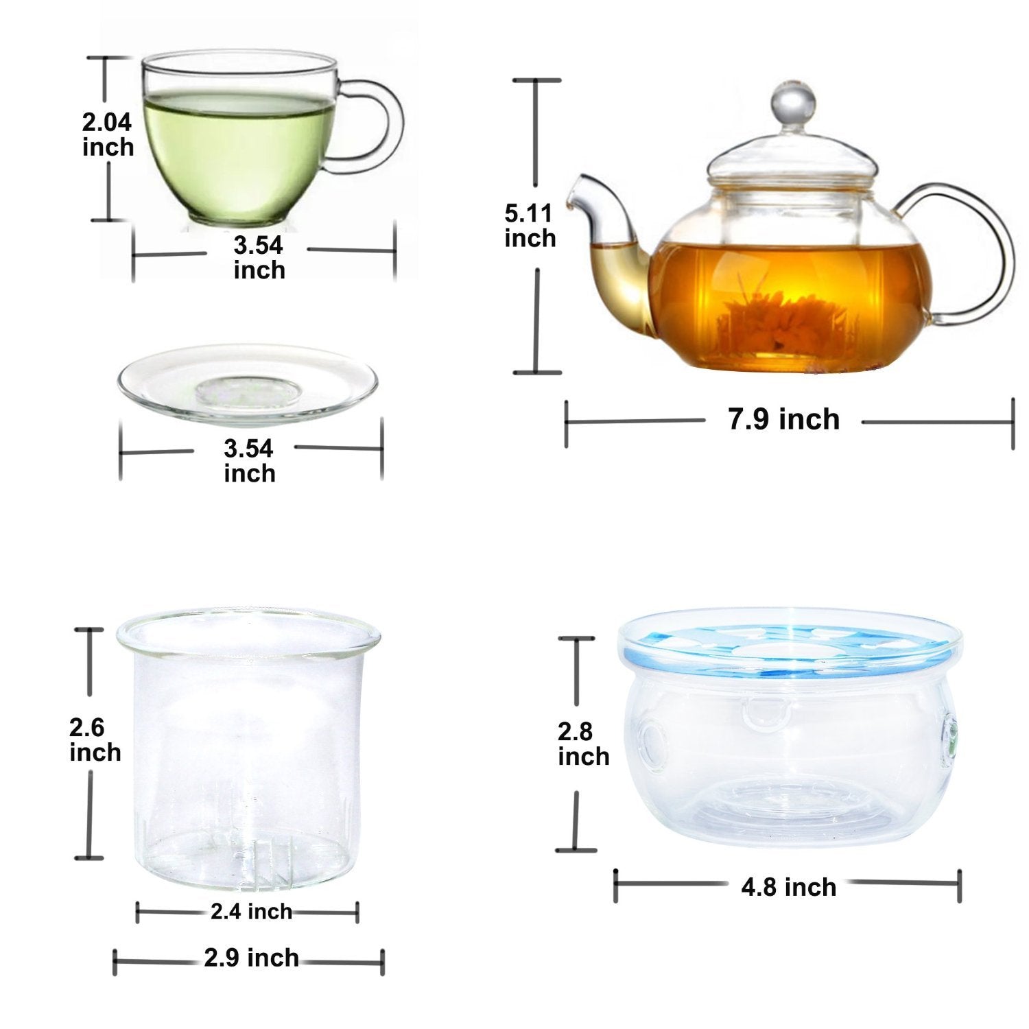 FANCY & STACY Teapot with infuser + warmer and 4 cups