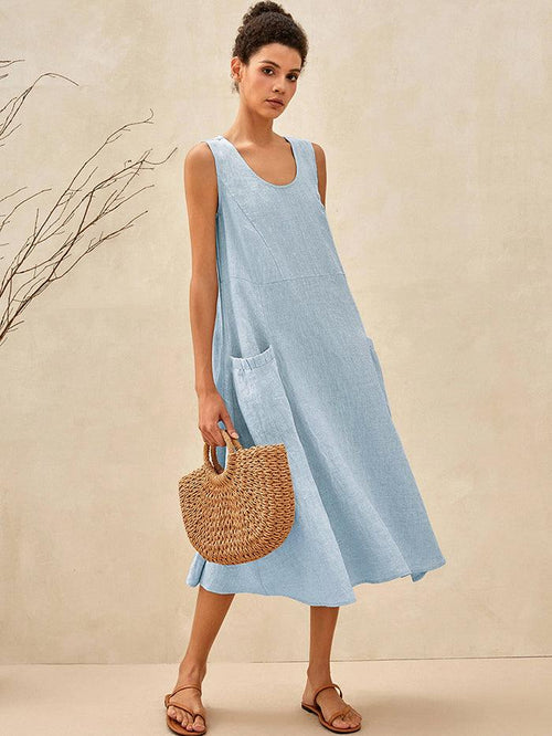 100% Linen Swing Beach Tank Dress GIANA