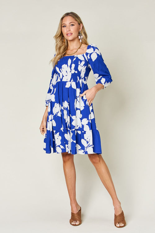 DOUBLE TAKE Full Size Floral Ruffle Hem Smocked Dress
