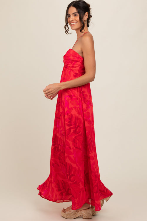 PinkBlush Women's Red Tonal Floral Halter Maxi Dress
