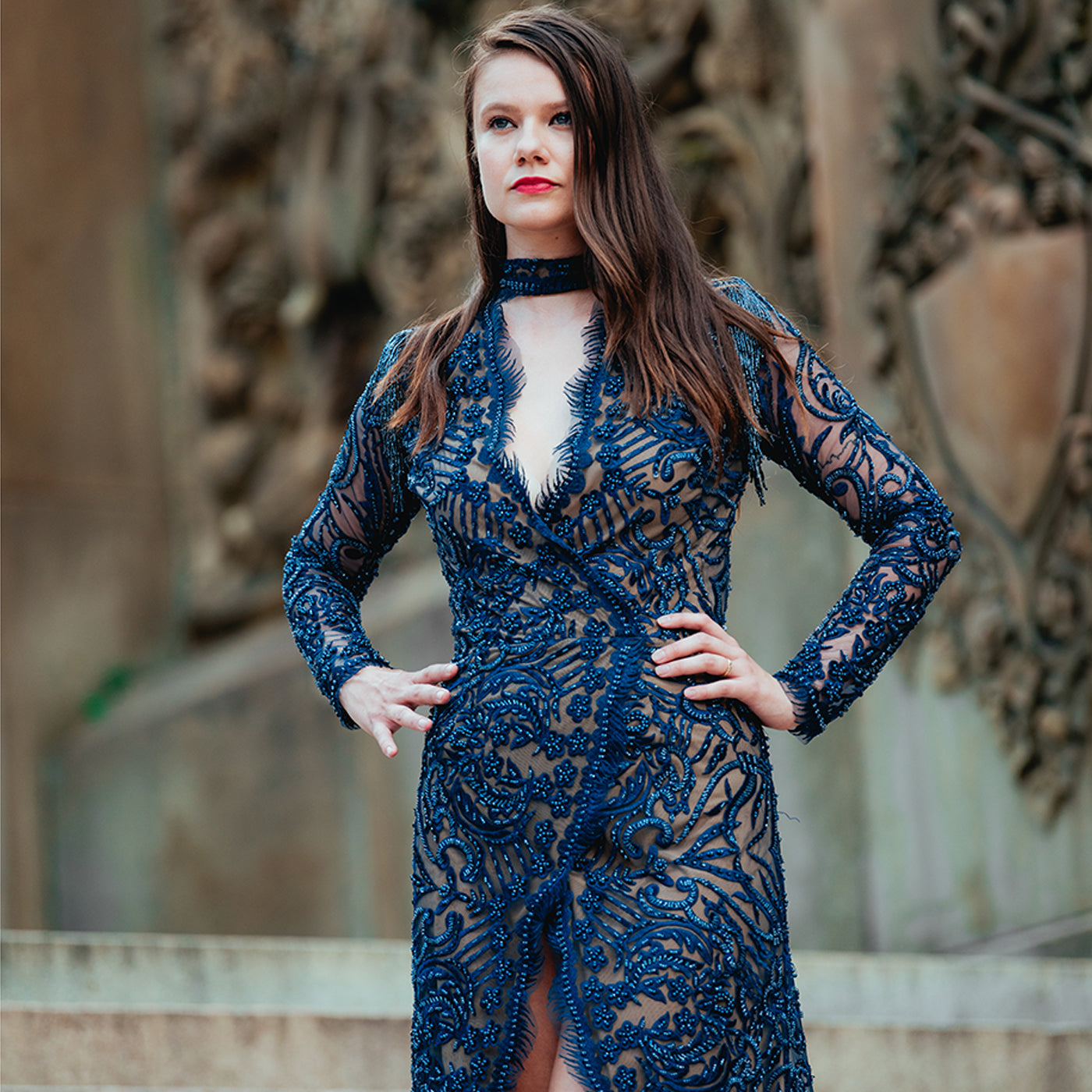 Mock NK Surplice Gown