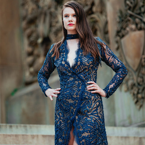 Mock NK Surplice Gown
