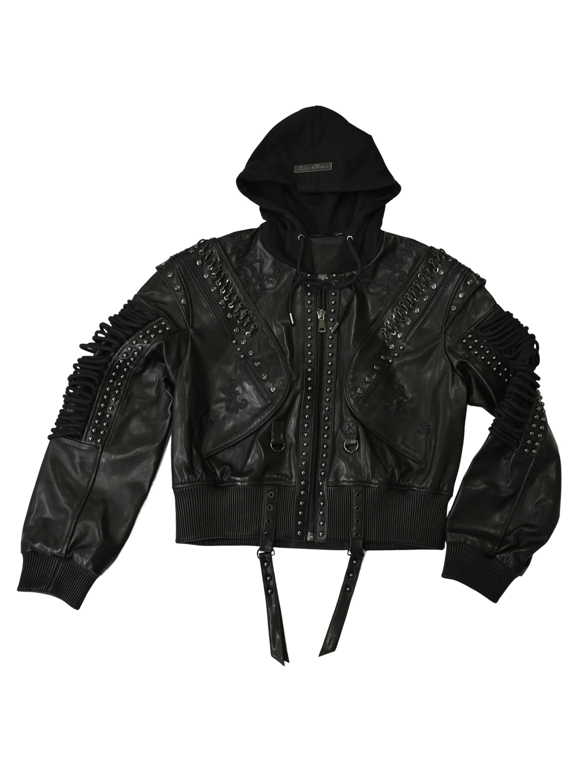 Lace Up Leather Bomber Jacket
