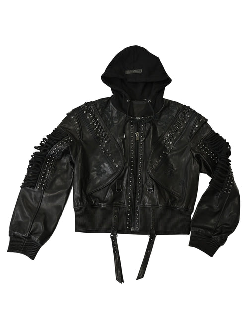 Lace Up Leather Bomber Jacket