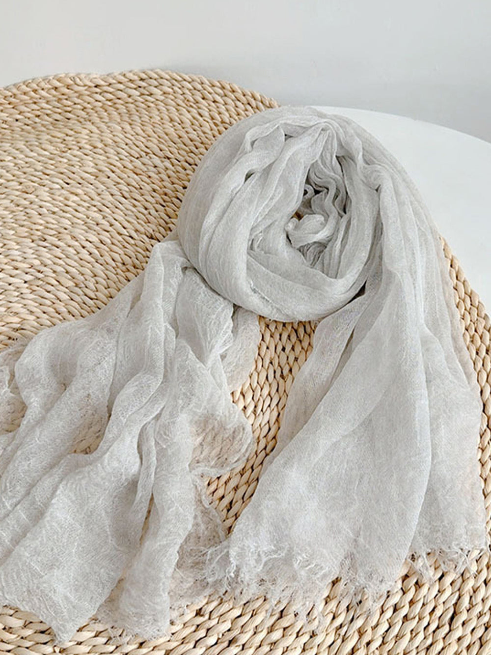 LINTICO Women's Wool Tencel Solid Ruched Lightweight Scarf