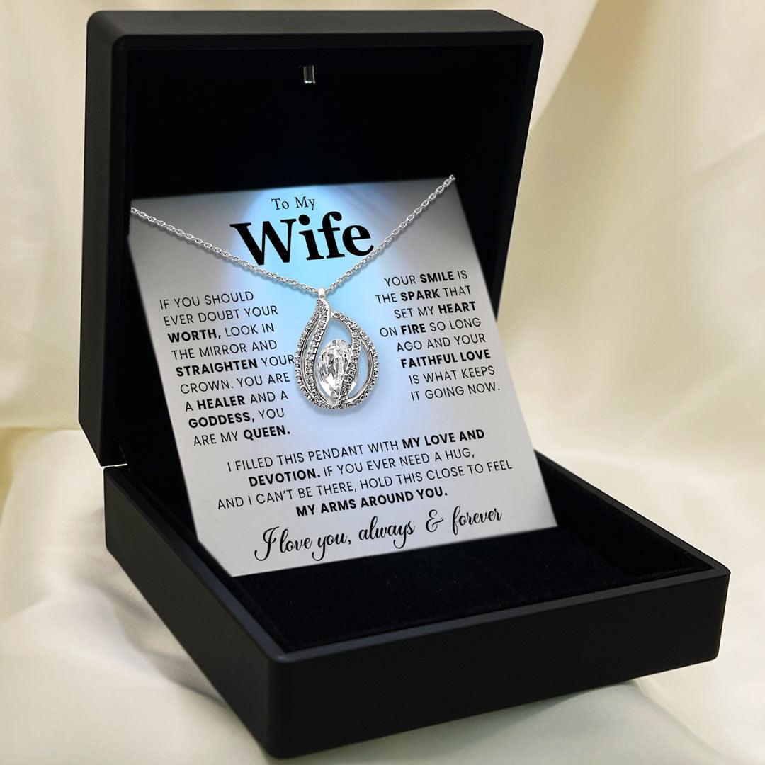 To My Beautiful Wife - I Love You, Always &  Forever - Orbital Birdcage Necklace