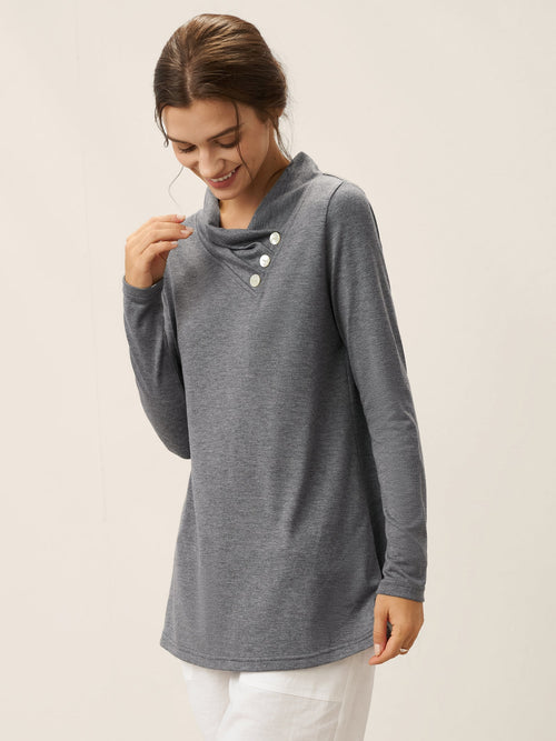 Cashmere Asymmetric Cowl Neck Stretch Top TATIANA