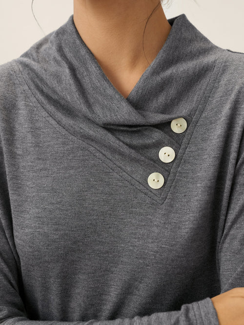 Cashmere Asymmetric Cowl Neck Stretch Top TATIANA