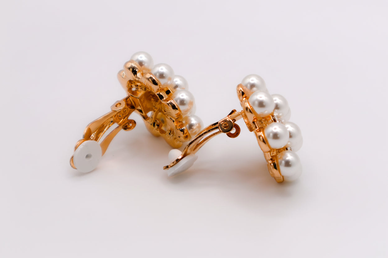 Pearly Floral Elegance Clip-On Earrings