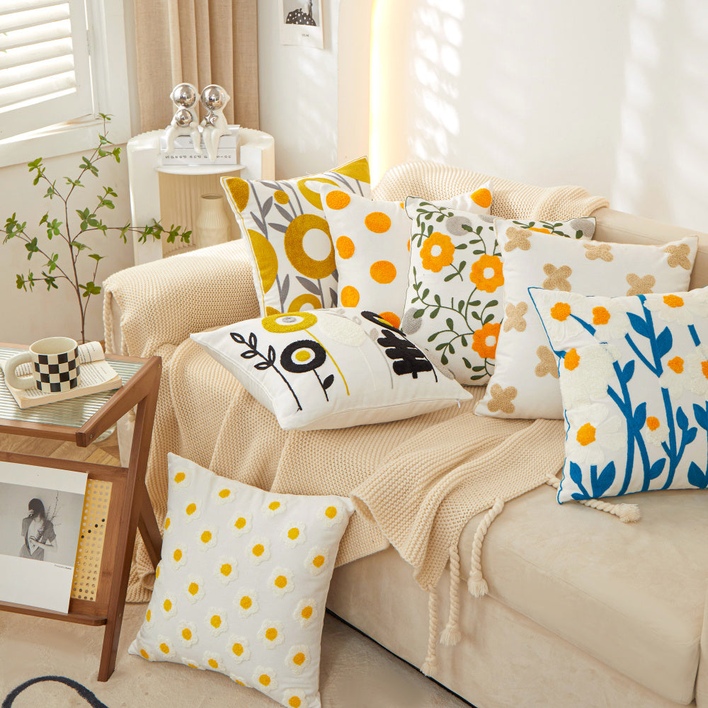 FANCY & STACY 18"x18" Sunshine Blossom Whimsical Floral FULL set of Throw Pillow with insert