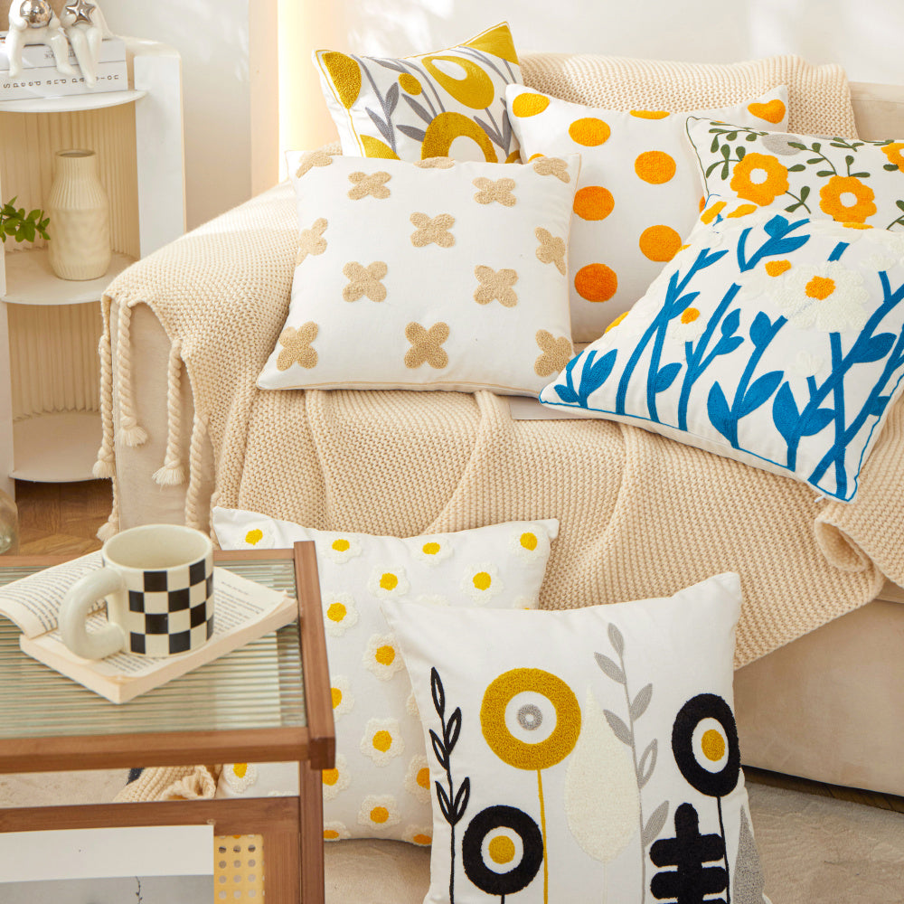 FANCY & STACY 18"x18" Sunshine Blossom Whimsical Floral FULL set of Throw Pillow with insert