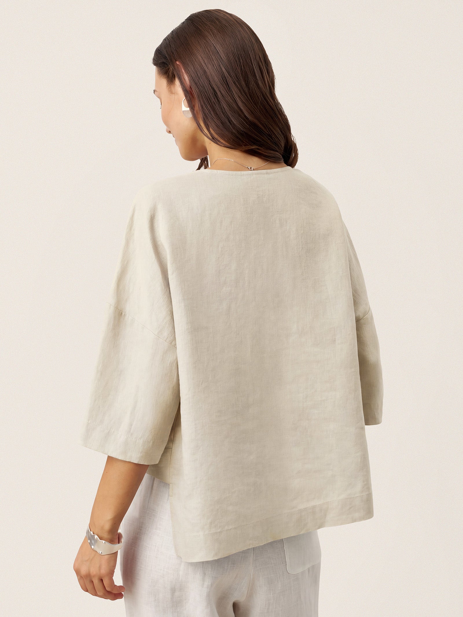 100% Linen Drop Shoulder Asymmetric Layered Hem Overtop VIOLA
