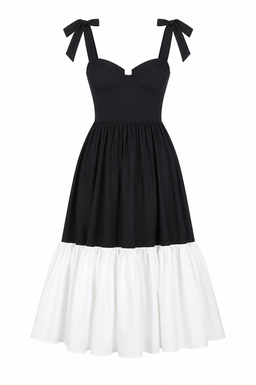 Catalina Midi Dress – Black/Beige