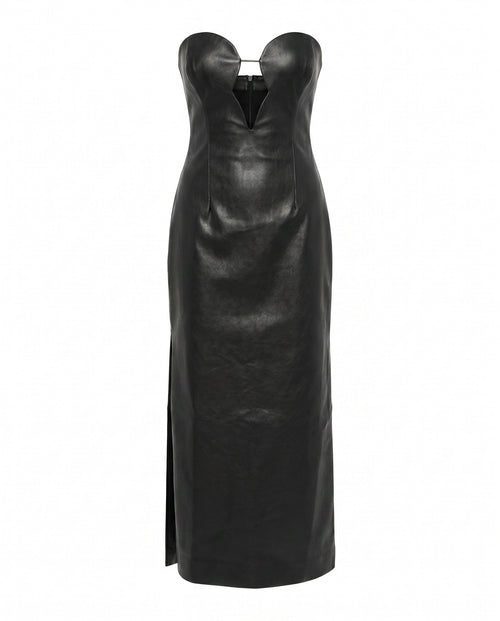 Eleni Vegan Leather Midi Dress - Black (Final Sale)