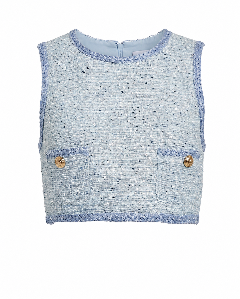Elina Boucle Cropped Top - Blue Boucle (Final Sale)