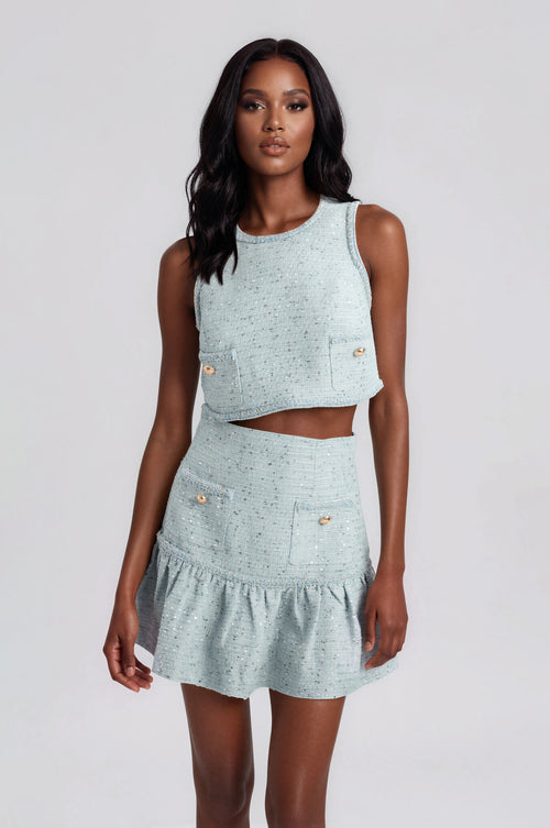 Elina Boucle Mini Skirt - Blue Boucle (Final Sale)