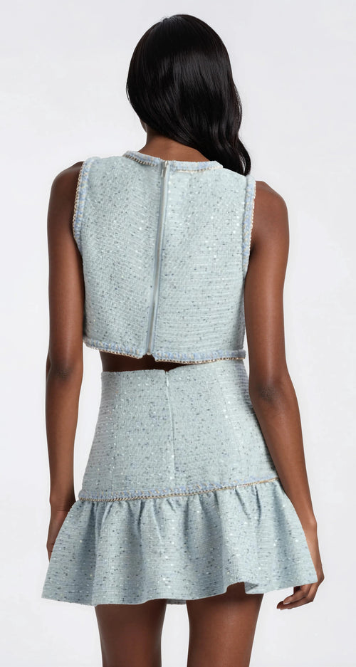 Elina Boucle Cropped Top - Blue Boucle (Final Sale)