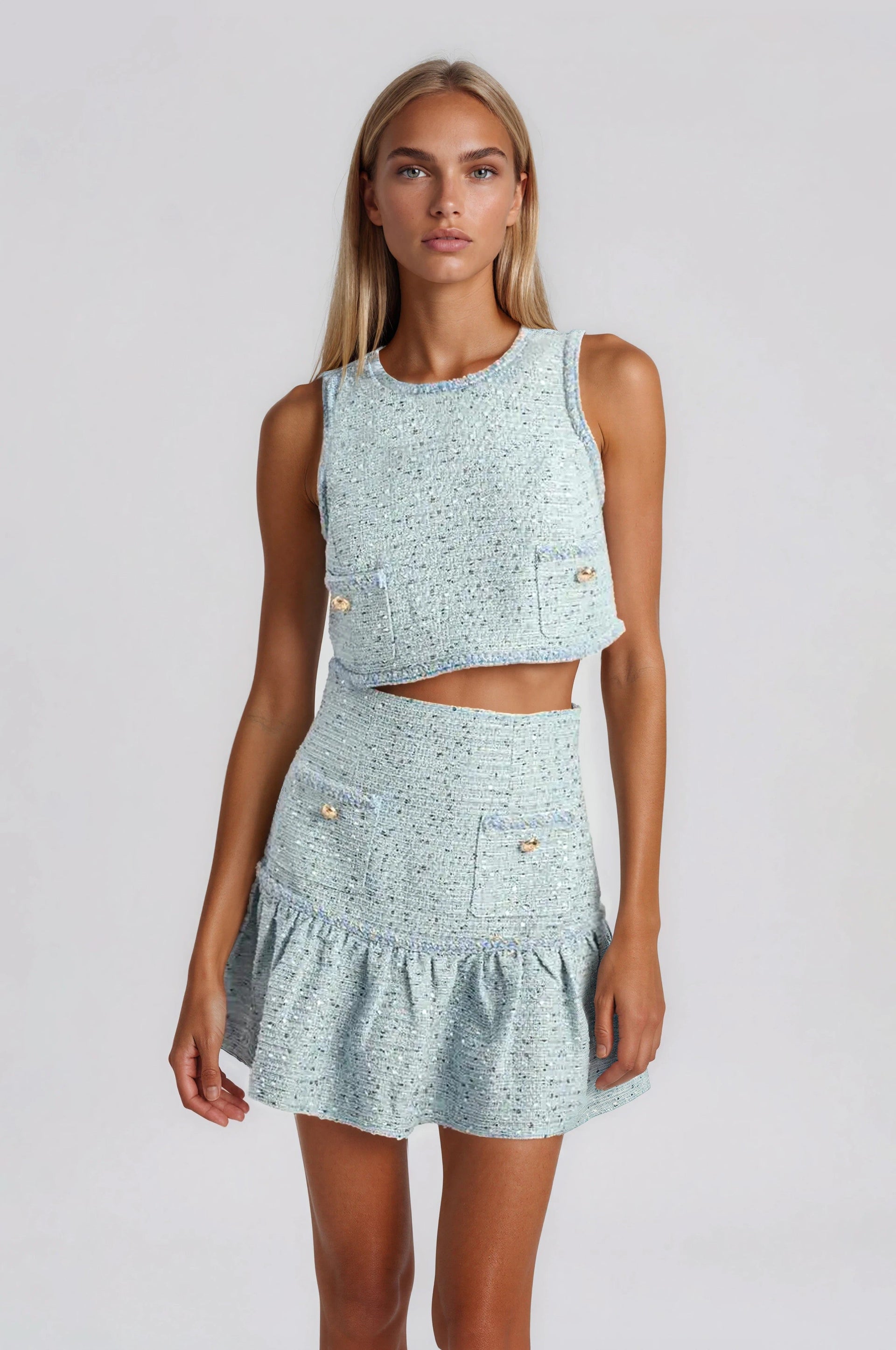 Elina Boucle Mini Skirt - Blue Boucle (Final Sale)
