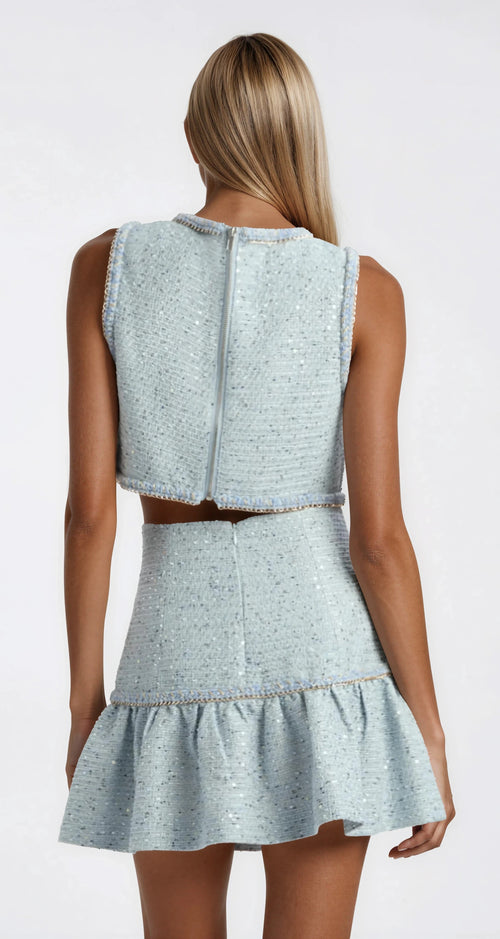 Elina Boucle Cropped Top - Blue Boucle (Final Sale)