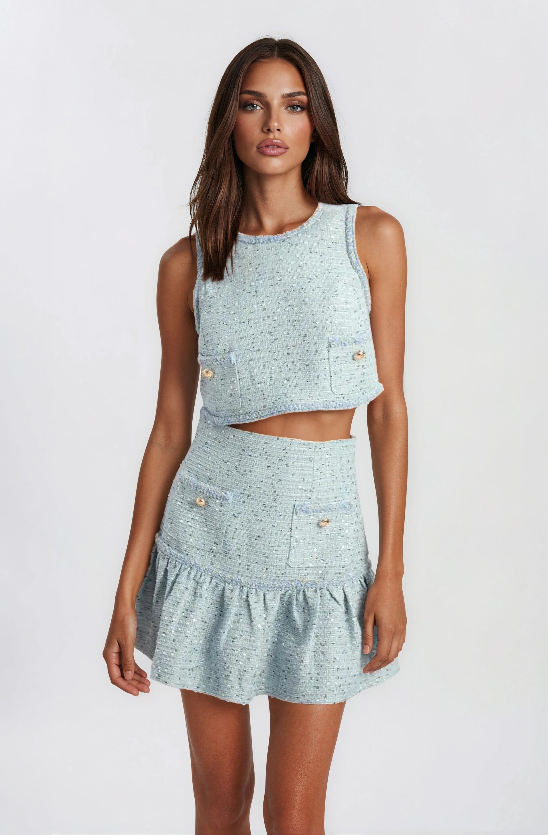 Elina Boucle Cropped Top - Blue Boucle (Final Sale)