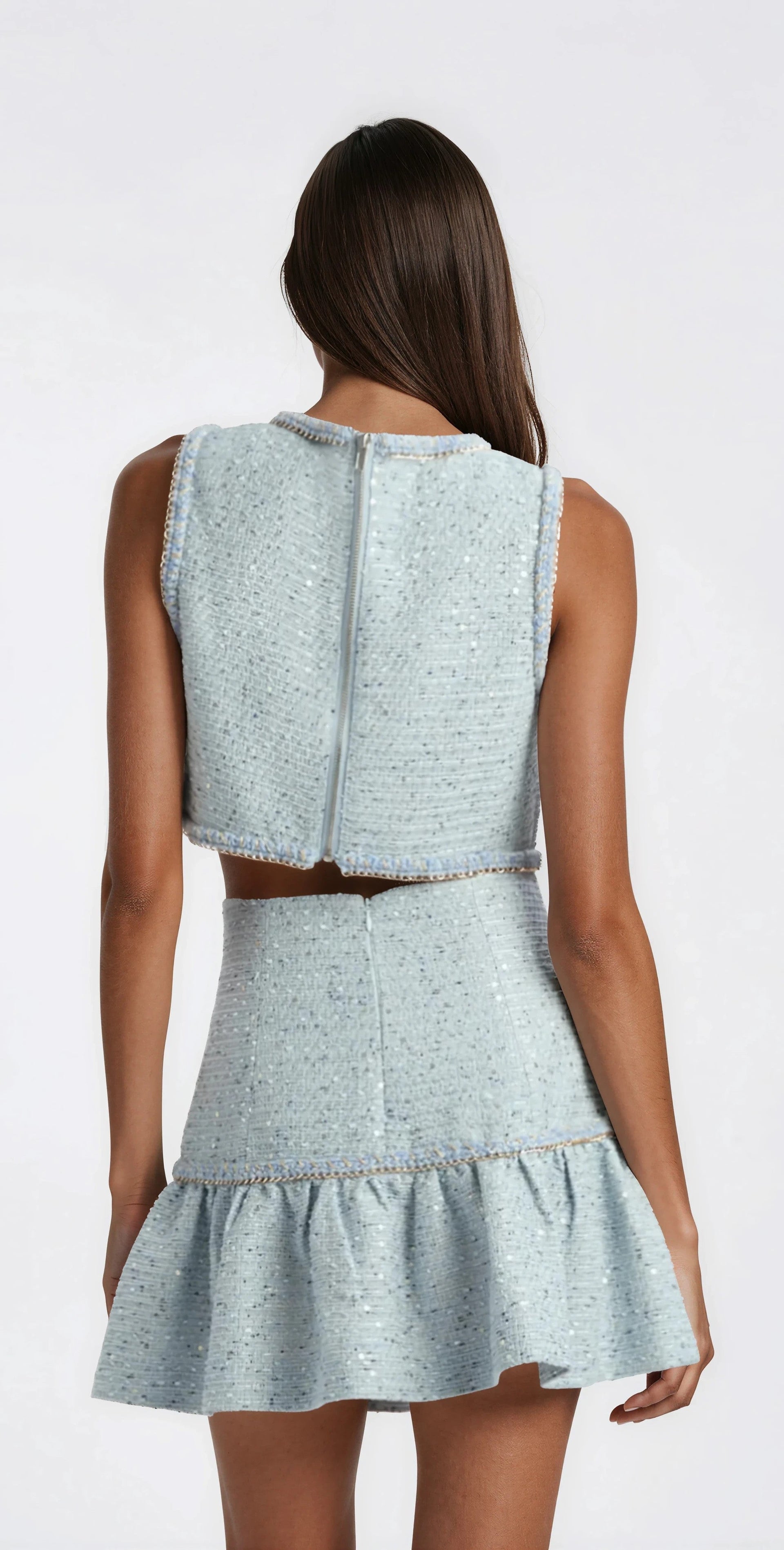 Elina Boucle Cropped Top - Blue Boucle (Final Sale)