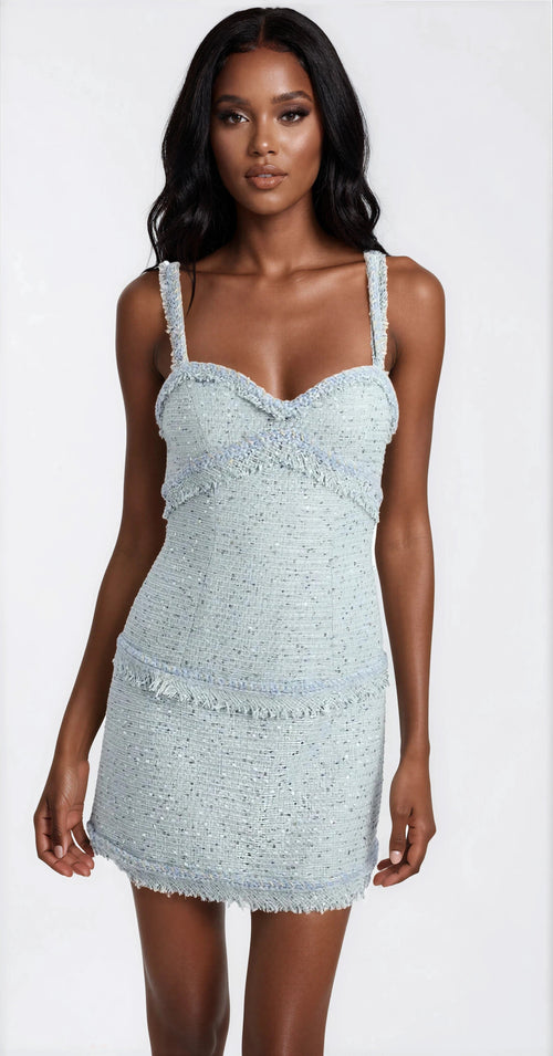 Elina Fringe Boucle Mini Dress – Blue Boucle (Final Sale)