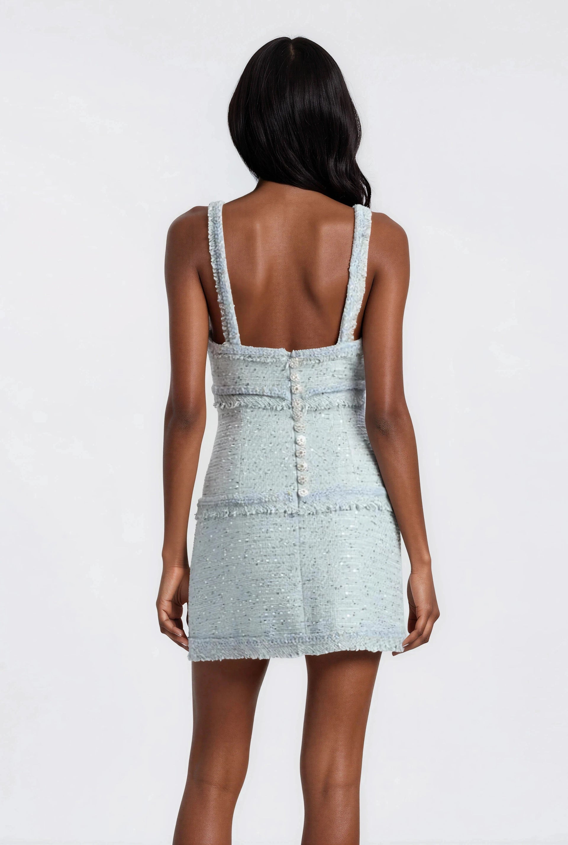Elina Fringe Boucle Mini Dress – Blue Boucle (Final Sale)