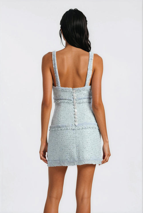 Elina Fringe Boucle Mini Dress – Blue Boucle (Final Sale)