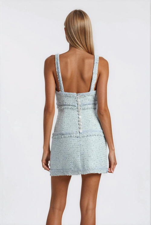 Elina Fringe Boucle Mini Dress – Blue Boucle (Final Sale)