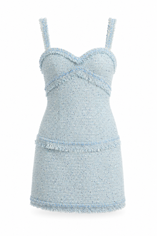 Elina Fringe Boucle Mini Dress – Blue Boucle (Final Sale)