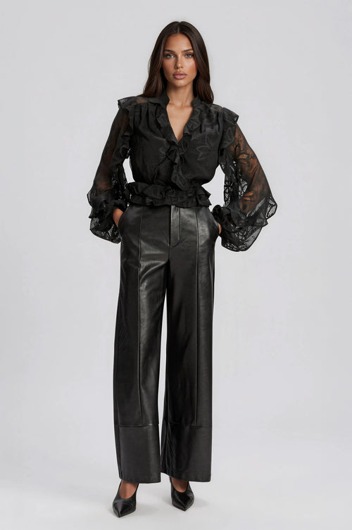 Frill Embroidered Blouse – Black (Final Sale)