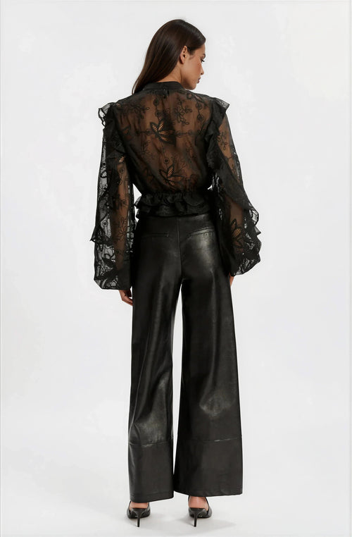Frill Embroidered Blouse – Black (Final Sale)