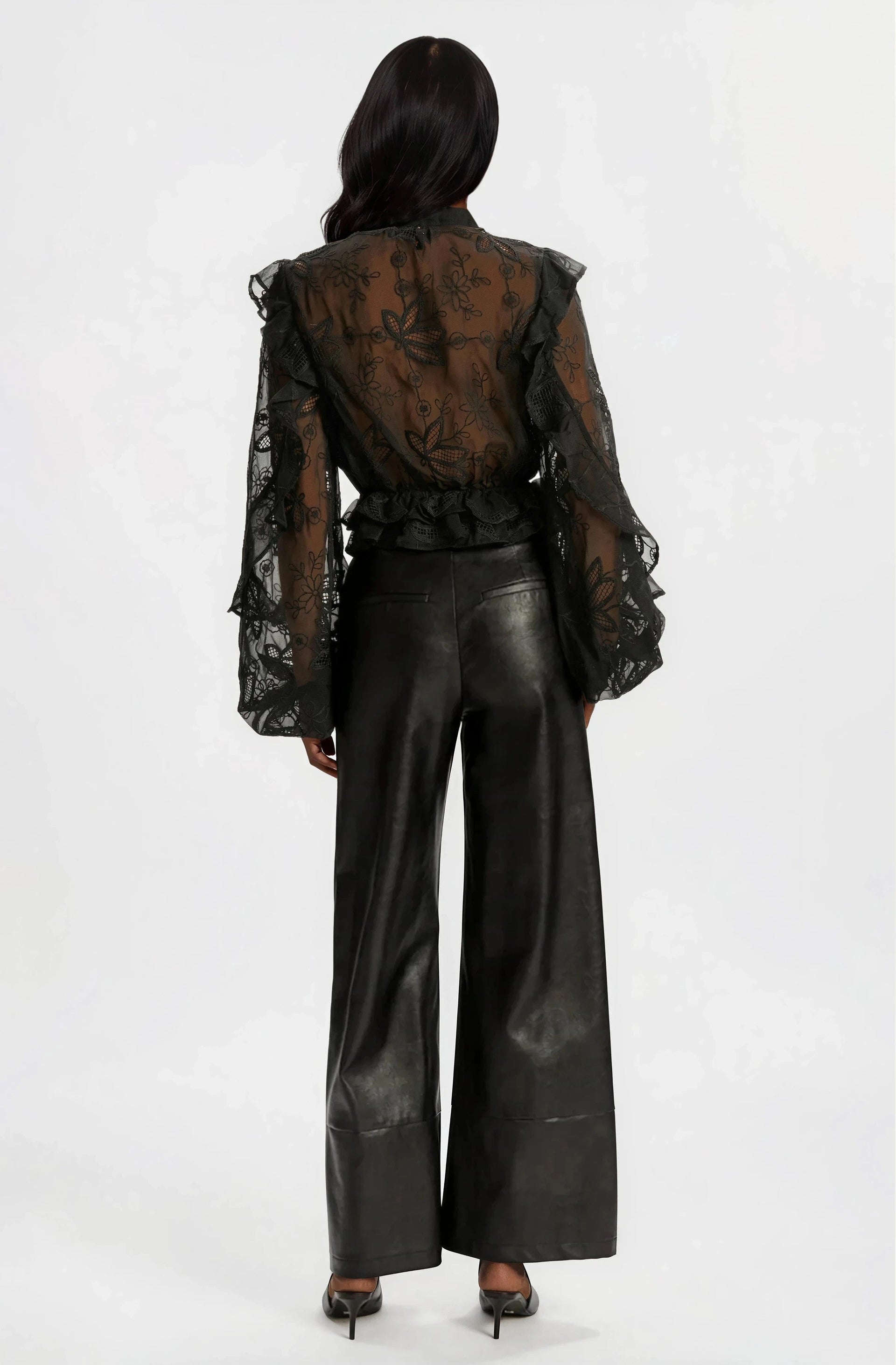 Frill Embroidered Blouse – Black (Final Sale)