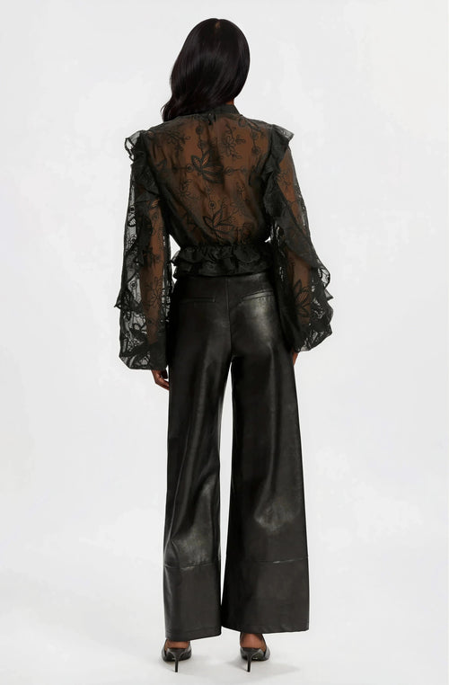 Frill Embroidered Blouse – Black (Final Sale)