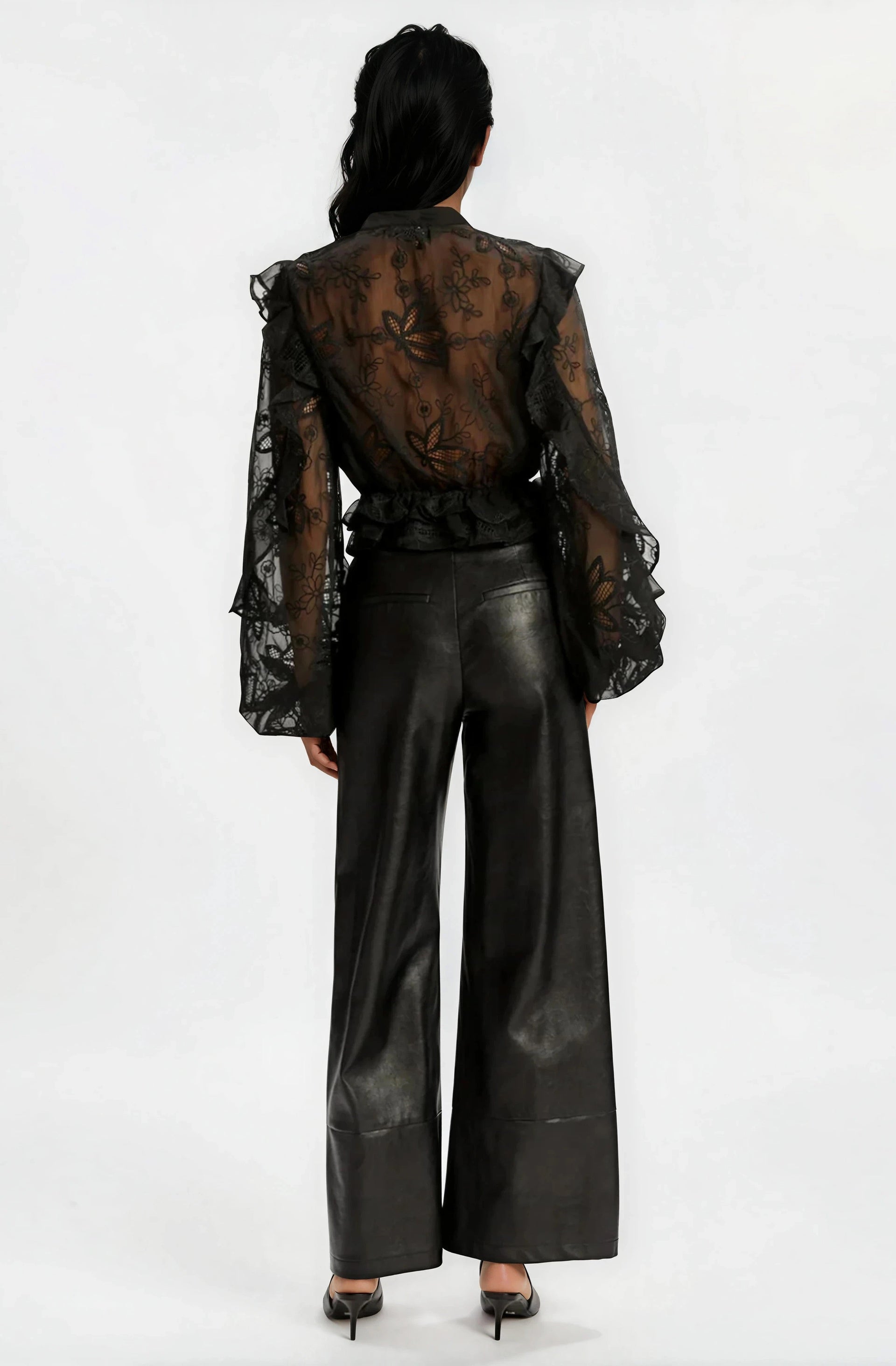 Frill Embroidered Blouse – Black (Final Sale)