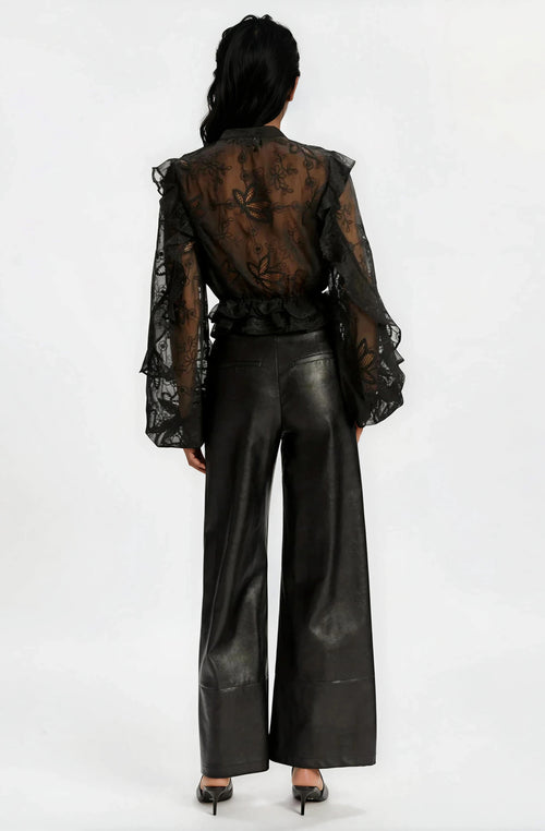 Frill Embroidered Blouse – Black (Final Sale)