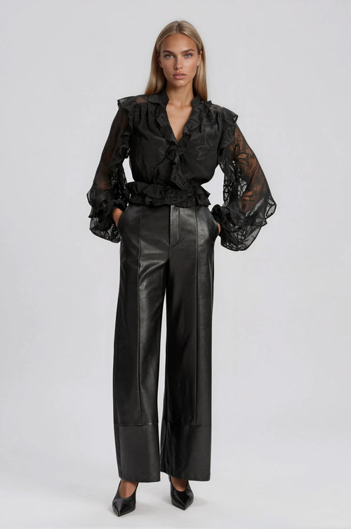 Frill Embroidered Blouse – Black (Final Sale)